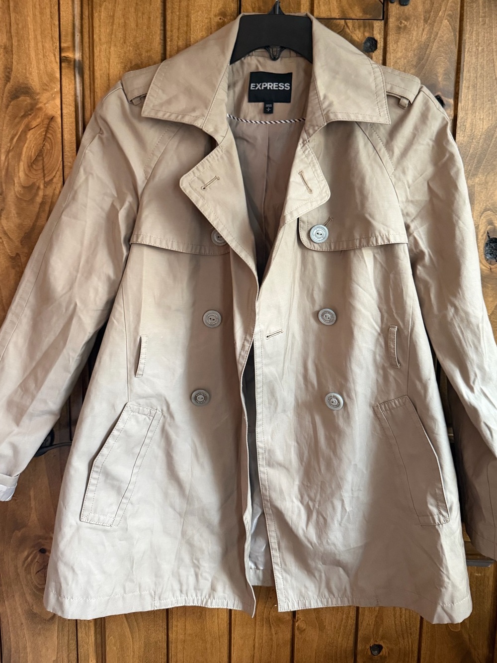 Express Classic Double-Breasted Trench Coat - Beige size small/petite
